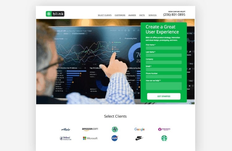 Blink landing page example