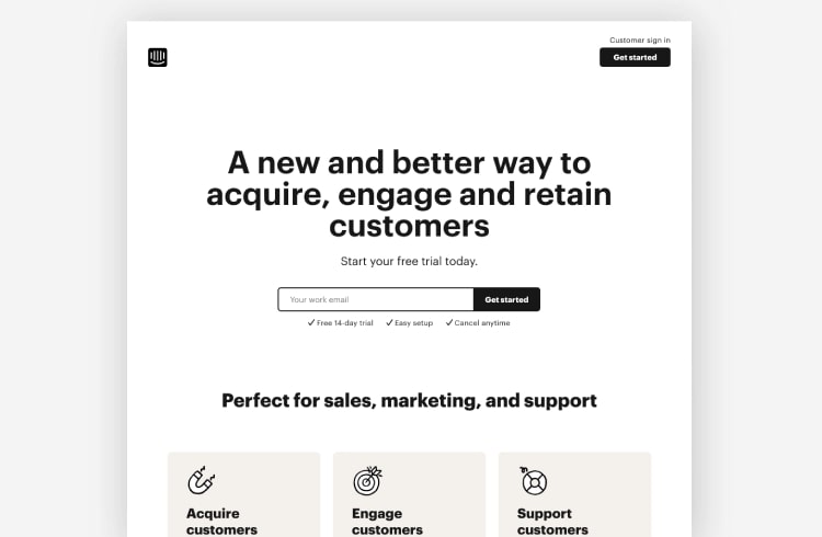 Intercom landing page example