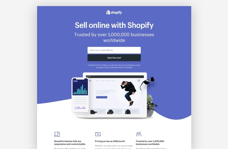 Shopify landing page example