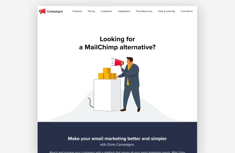 zoho landing page example