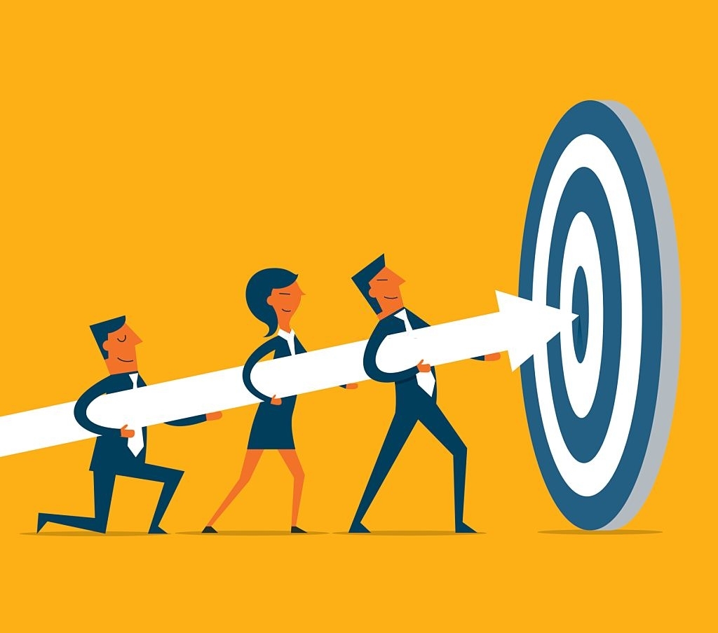 Business Team on a dart hitting the target to show retargeting customers